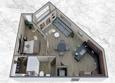 1x1 A2 floor plan 755 square feet